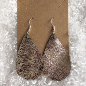 Khaki/Rose Gold shimmer leather fishhook earrings